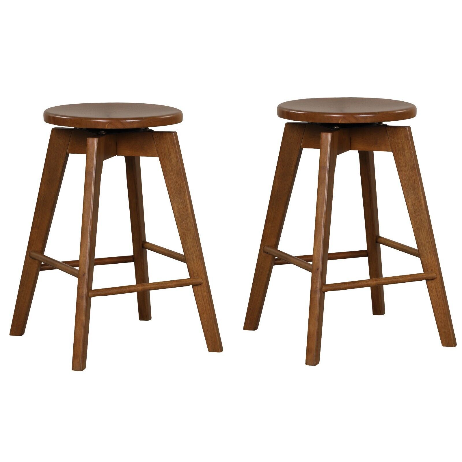 Costway Set of 2 Bar Stools Wood Counter Height Chair 360 Swivel Kitchen Seat Backless in Brown
