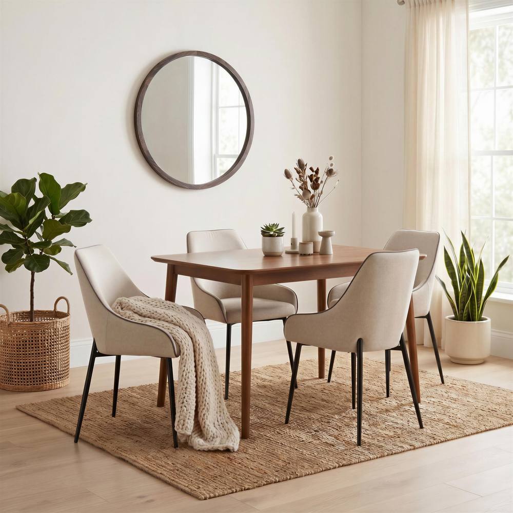 FurnitureboxUK Lynton Walnut Effect Wood Dining Table with 4 Cream Beaumont Chairs