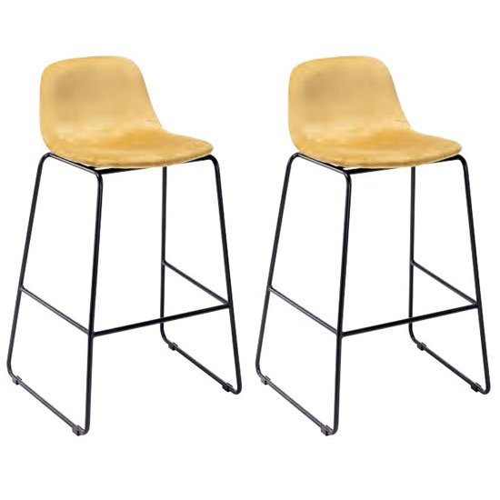 Emporia Ochre Velvet Bar Stools With Metal Legs In A Pair