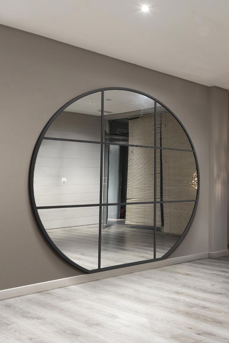 MirrorOutlet Black Framed Flat Bottom Circular Window Wall Mirror (189CM X 180CM)