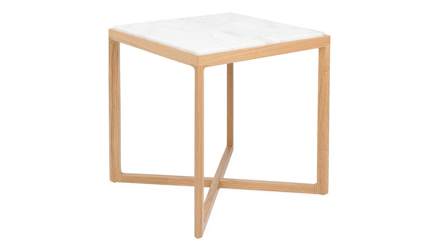 Knoll Krusin Side Table Natural Oak Calacatta Marble