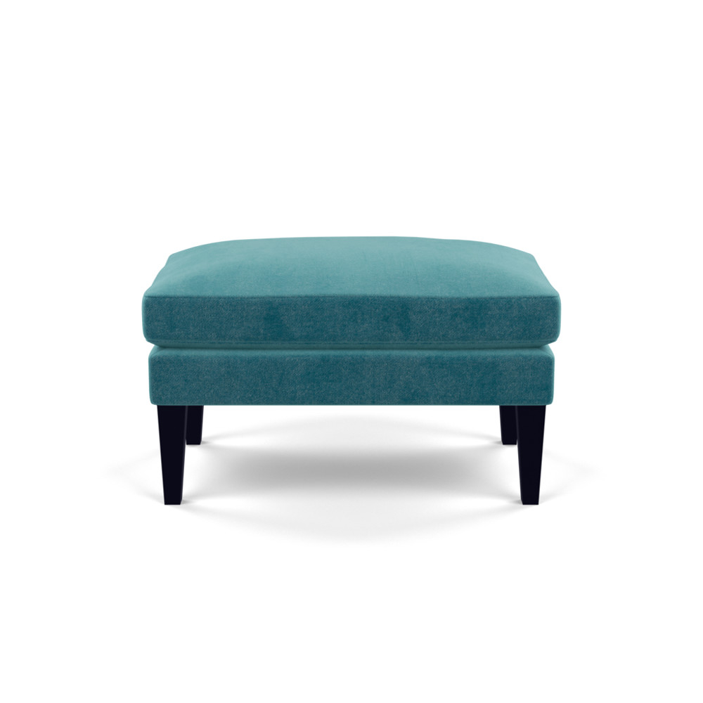Heal's Wallis Ottoman Smart Luxe Velvet Airforce Blue Black Feet