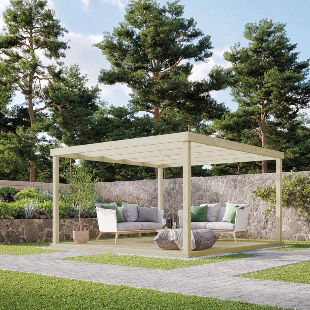 Rutland County Garden Furniture Ltd Box Pergola & Decking Kit - Wood - L240 x W240 cm - Rustic Brown in Light Green