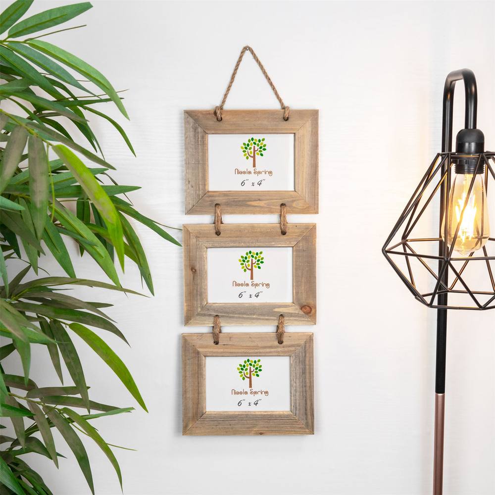 Nicola Spring Rustic Wooden Hanging 3 Photo Frames - 6 x 4" - Pack of 5 in Natural 6