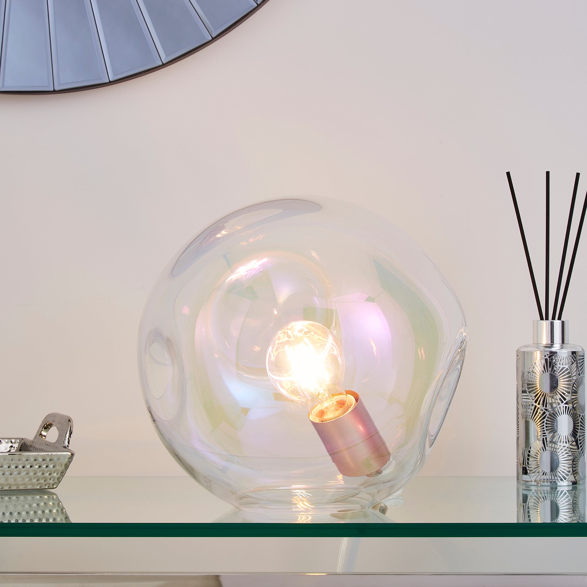 Alexis DimpIed Glass Table Lamp Iridescent Clear