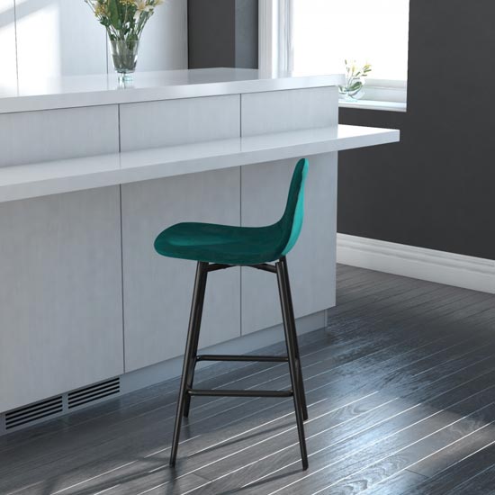 Calvin Velvet Upholstered Counter Stool In Green