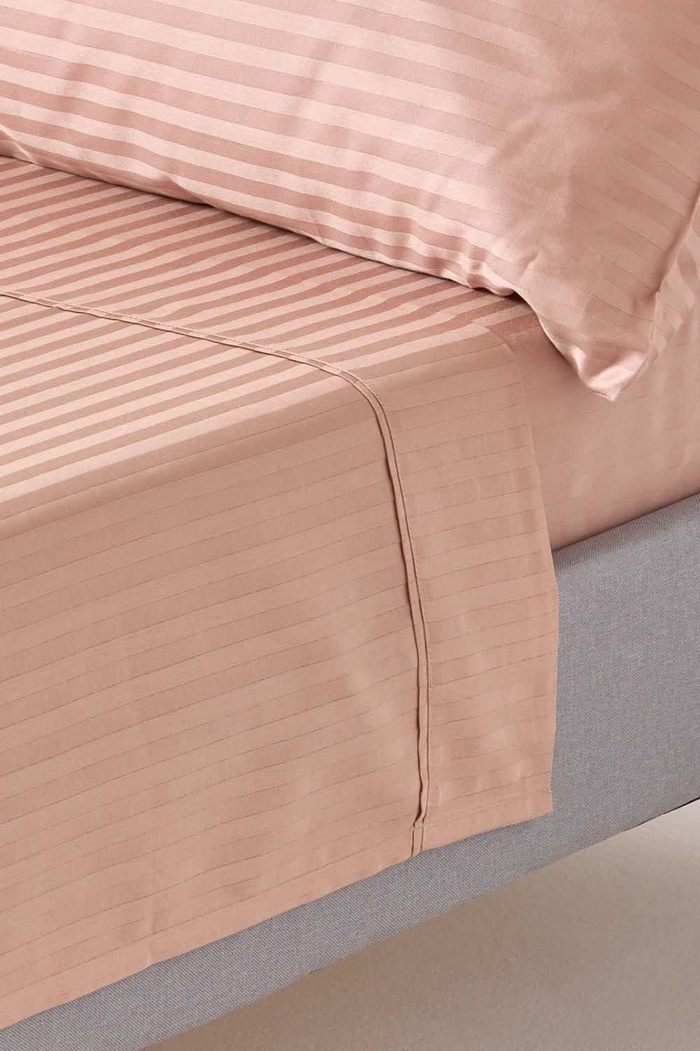 Homescapes Egyptian Cotton Satin Stripe Flat Sheet 330 Thread Count in Beige