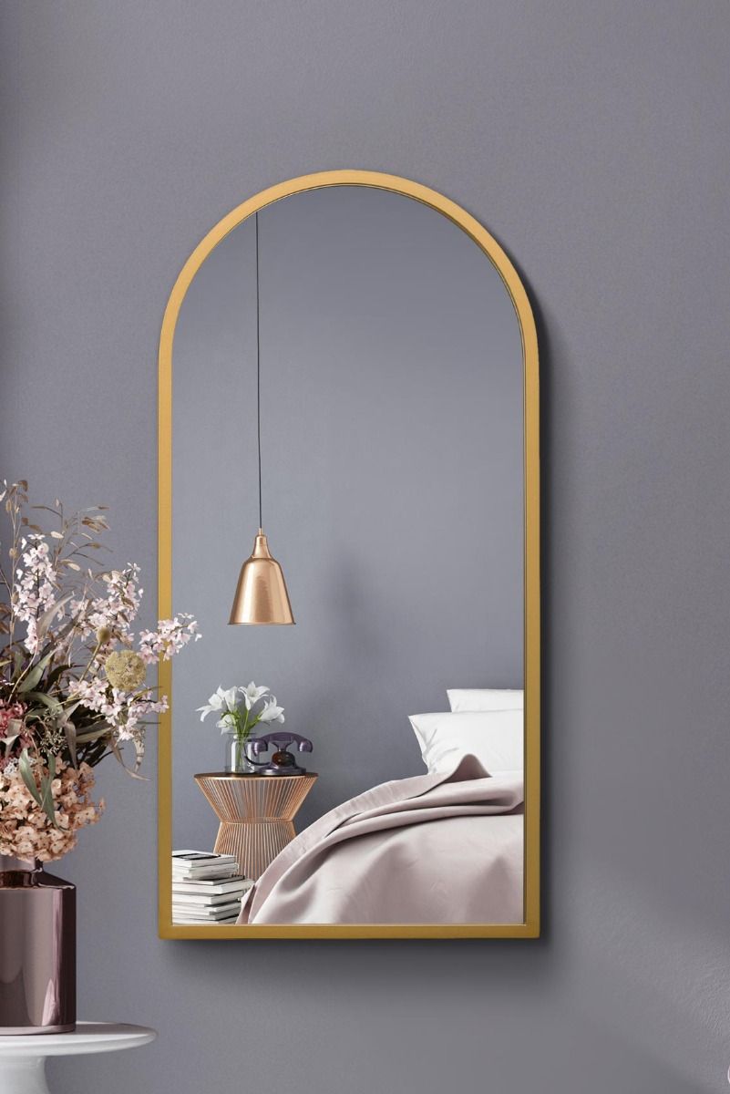 MirrorOutlet Gold Metal Framed Arched Wall Mirror 31" X 16" (80CM X 40CM)