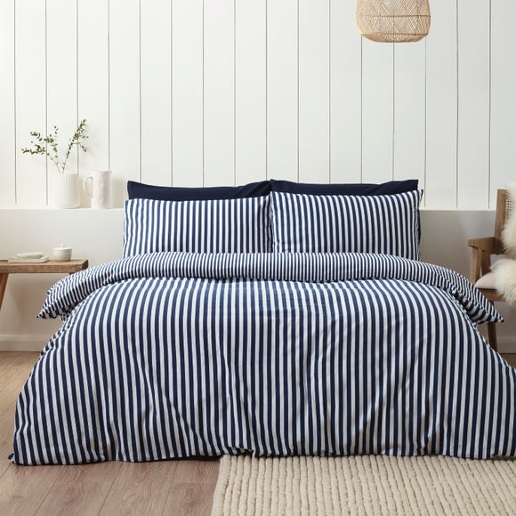 Catherine Lansfield Stripe 100% Brushed Cotton Reversible Duvet Cover & Pillowcase Set