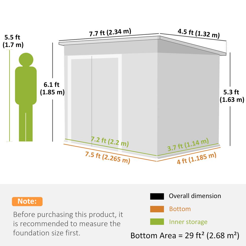OUTSUNNY Outdoor Storage Shed, 7.5 x 4.3ft Metal Garden Shed in Green 3