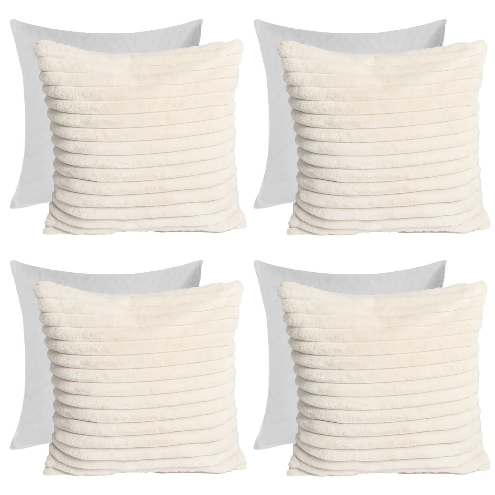 OHS 4 x Faux Fur Thick Rib Filled Cushion Covers in Natural