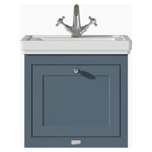 Bayswater Hartleigh Stiffkey Blue Traditional Wall HUng Vanity Unit & 1 Tap Hole White Recessed Basin - 500mm