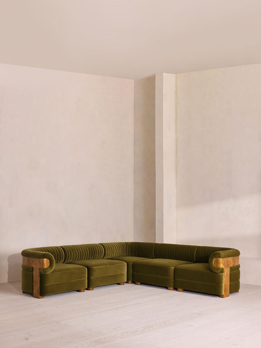 Caleb Modular Corner Sofa, Velvet, Olive, Dark Burl