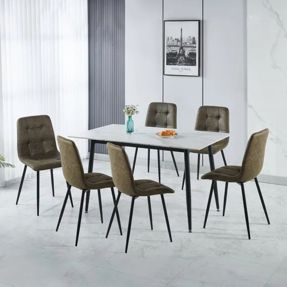 Fenton 4 Seater Dining Table Set with 6 Olive Suede Dining Chairs