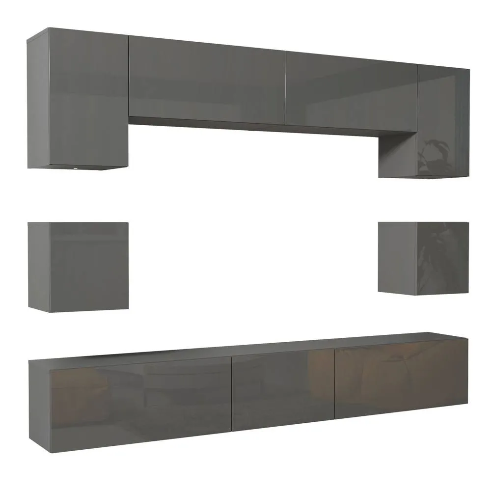 Creative Furniture Panorama Wall TV Unit - Dark Grey with Gloss Doors 6