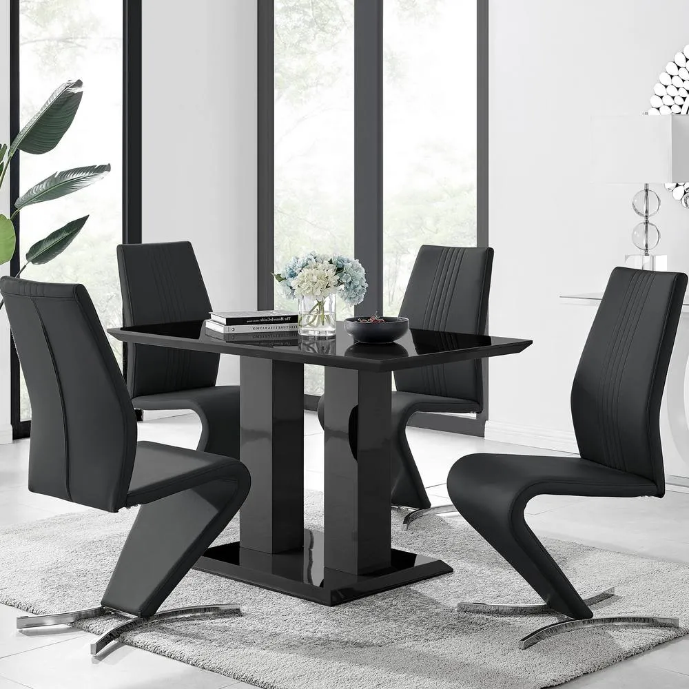 FurnitureboxUK Imperia 4 Modern Black High Gloss Table & 4 Luxury Willow Chairs