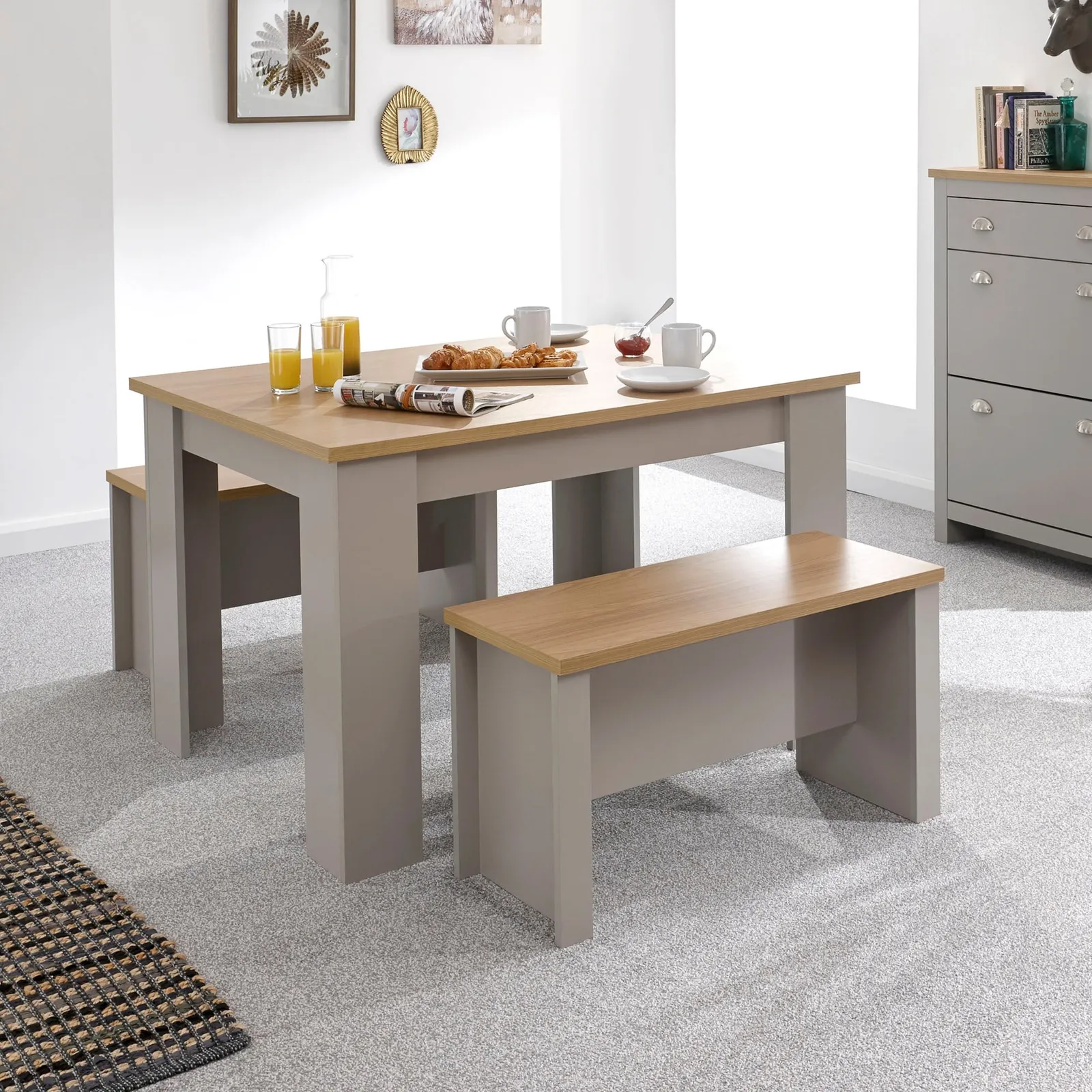 Lancaster 120cm Dining Table and Bench Set Grey
