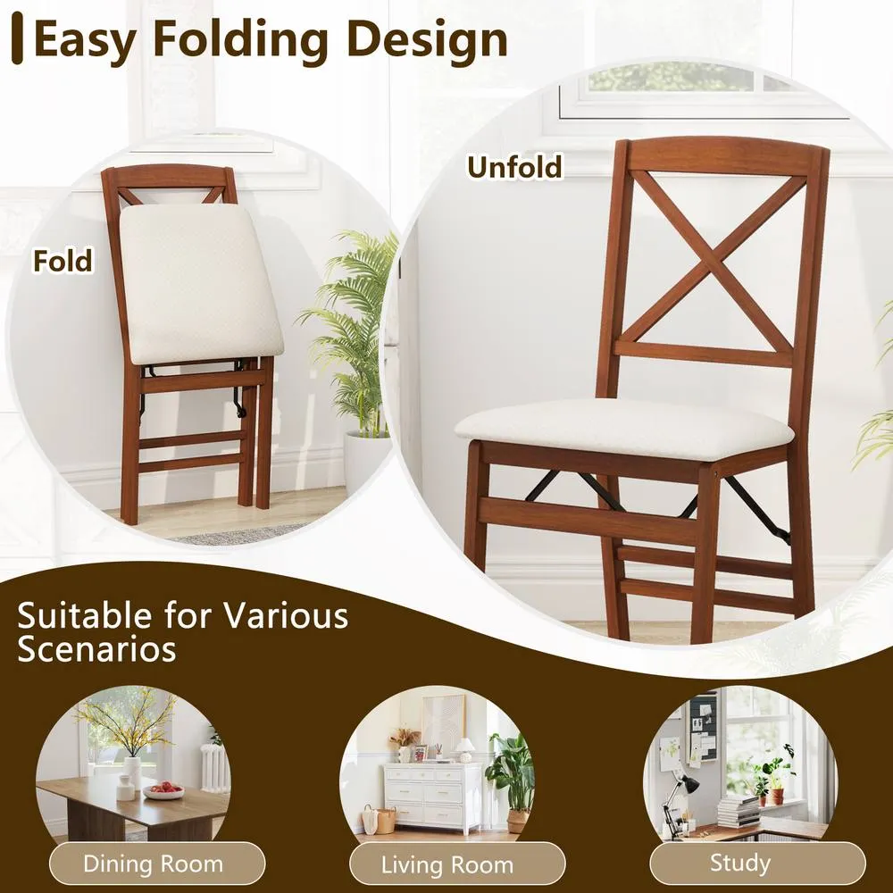 Costway Folding Dining Chairs Set of 2 Kitchen Side Chairs W/Padded Seat in Walnut 4