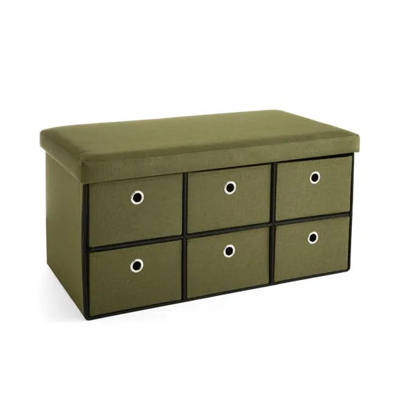 6 Drawer Faux Linen Foldable Ottoman 3