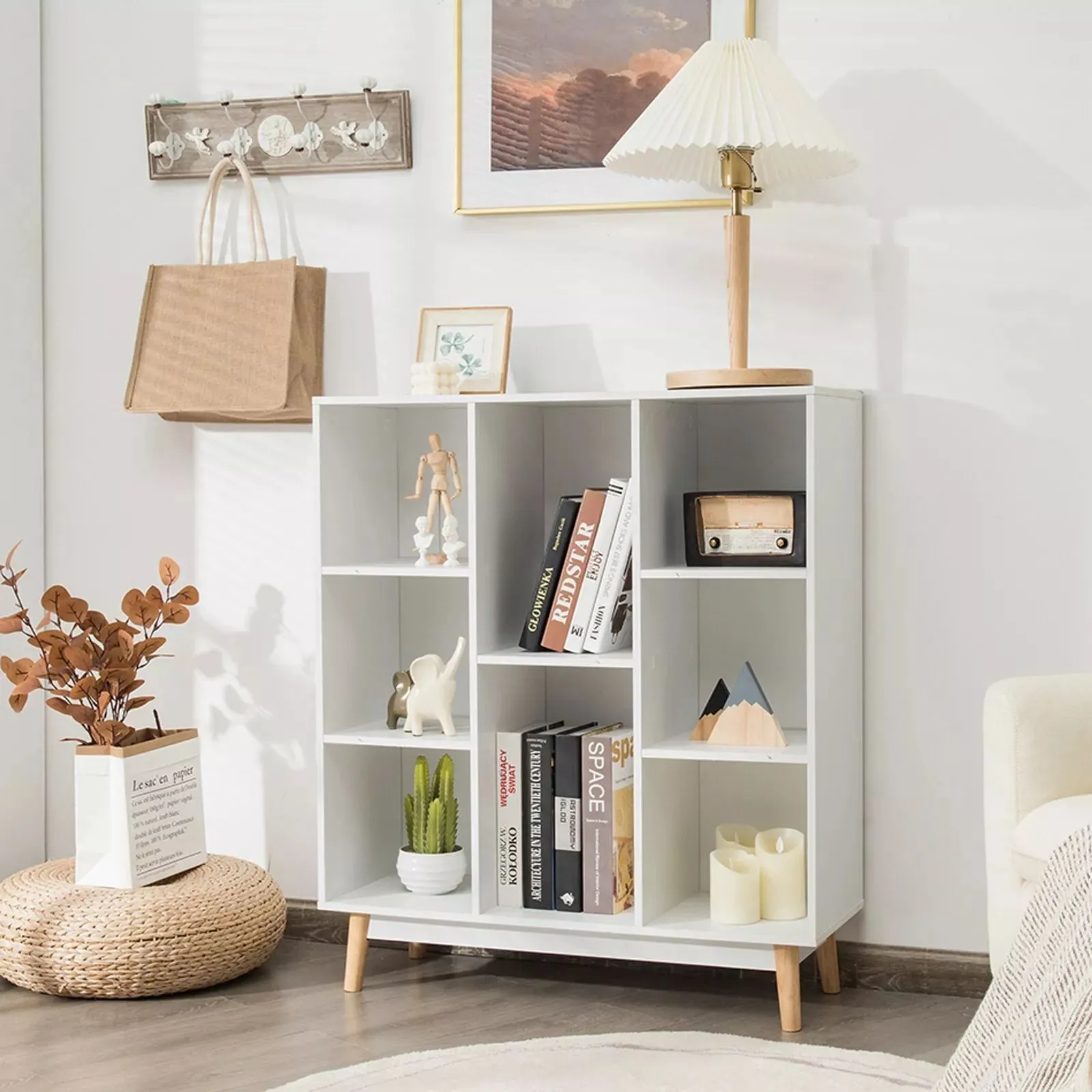 Costway 8-Cube Storage Bookcase Wooden Bookshelf Side Cabinet Freestanding Display Rack in White 3