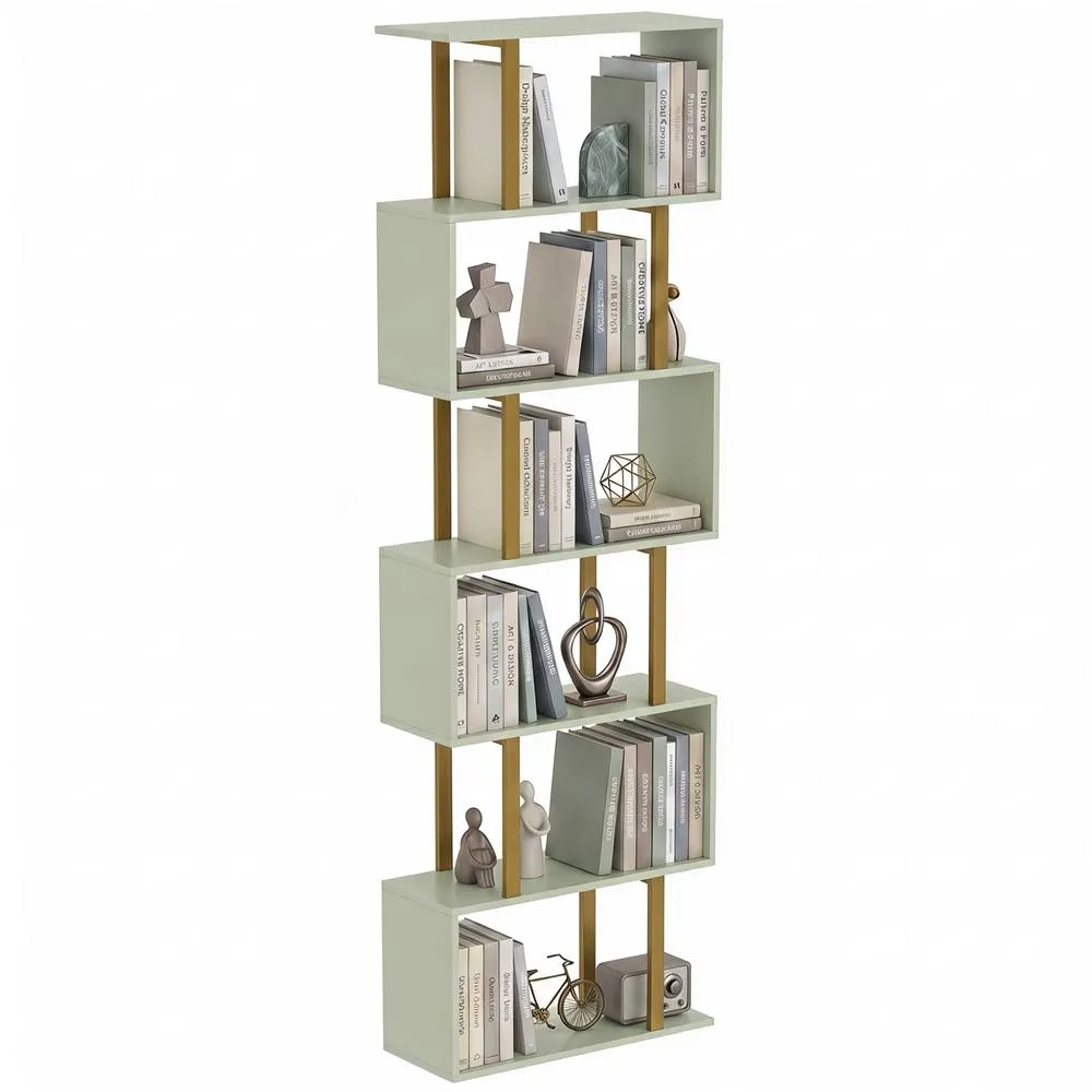 HOMCOM S-Shaped Bookshelf, 5-Tier Bookcase with Anti-Tip Strap, Light Green
