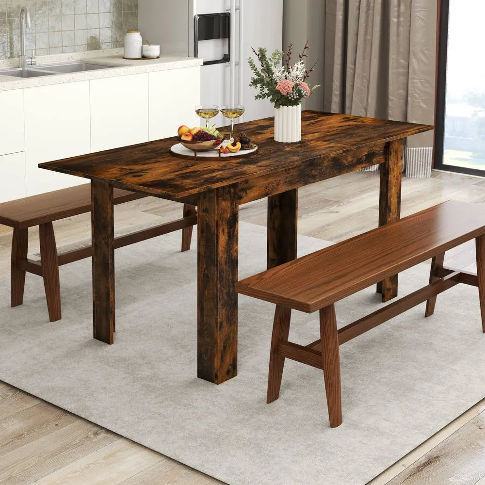 Costway Extendable Dining Table Modern Kitchen Table w/ L-shaped Legs Rustic Brown 5