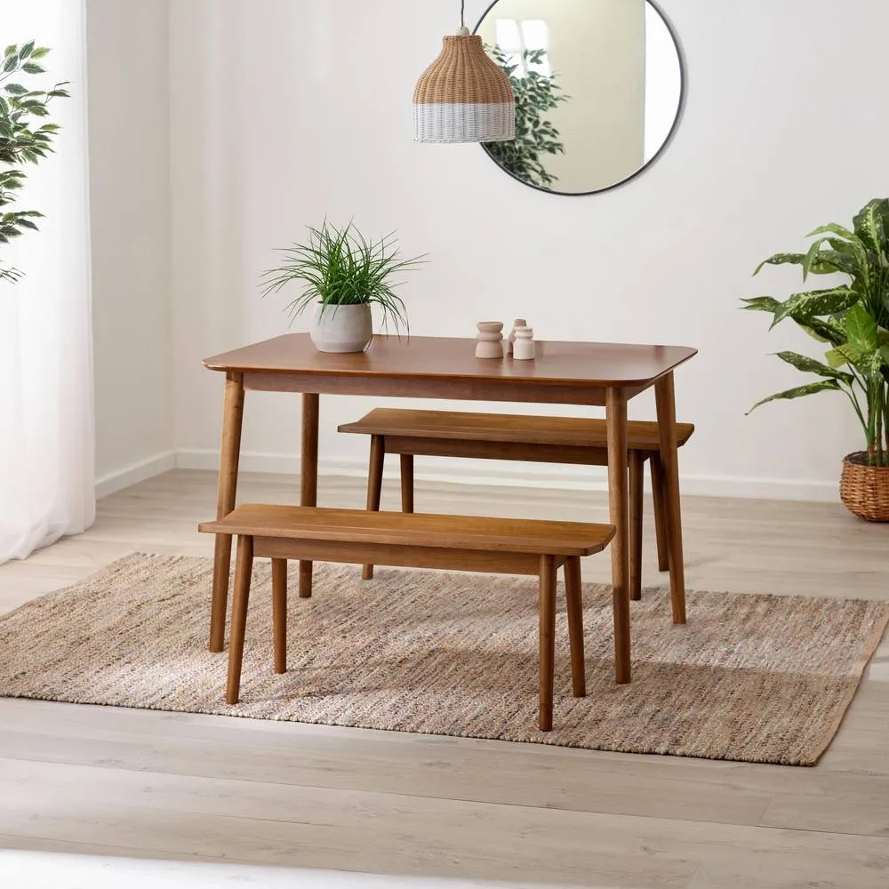 FurnitureboxUK Lynton Small Wooden Dining Table & 2 Benches in Walnut