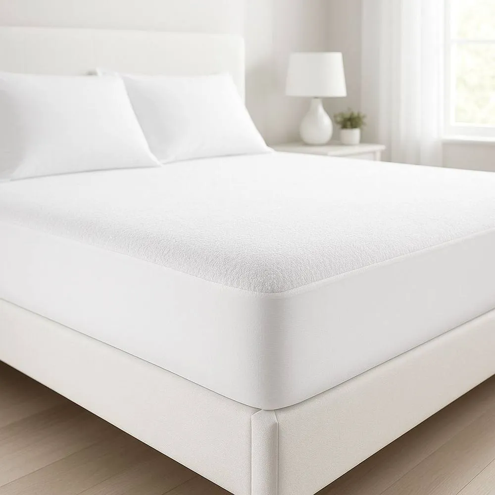 Homes-Linen 100% Polyester Terry Mattress Protector Waterproof Deep Fitted in White