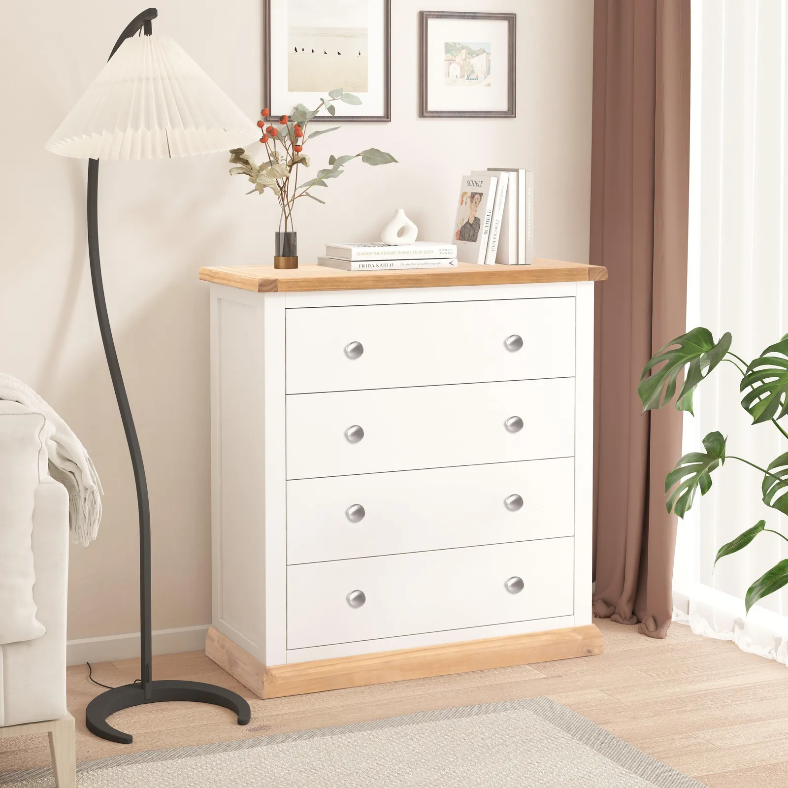 Cabinet Bits Trevi 4 Drawer Chest of Drawers Chrome Knob in Off-White