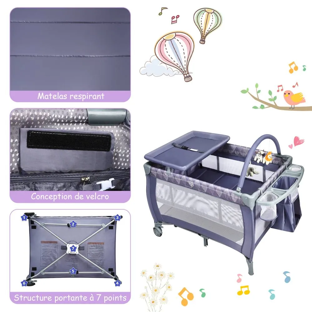 Costway 3 in 1 Travel Cot Foldable Baby Crib Playard w/Bassinet Nursery Center in Grey 6