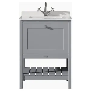 Bayswater Hartleigh Plummett Grey Traditional Freestanding Vanity Unit & 1 Tap Hole White Marble Top Basin - 600mm