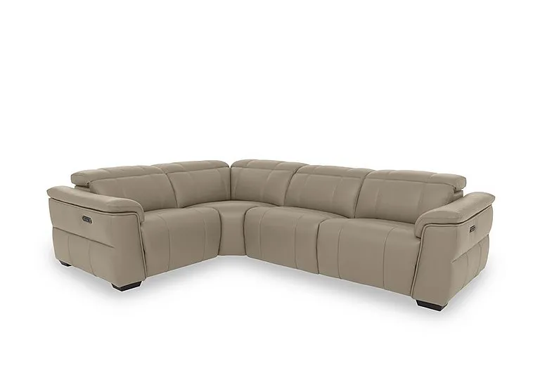 Inca NC Leather Double Power Recliner Left Hand Facing Corner Sofa with Power Headrests - Oyster