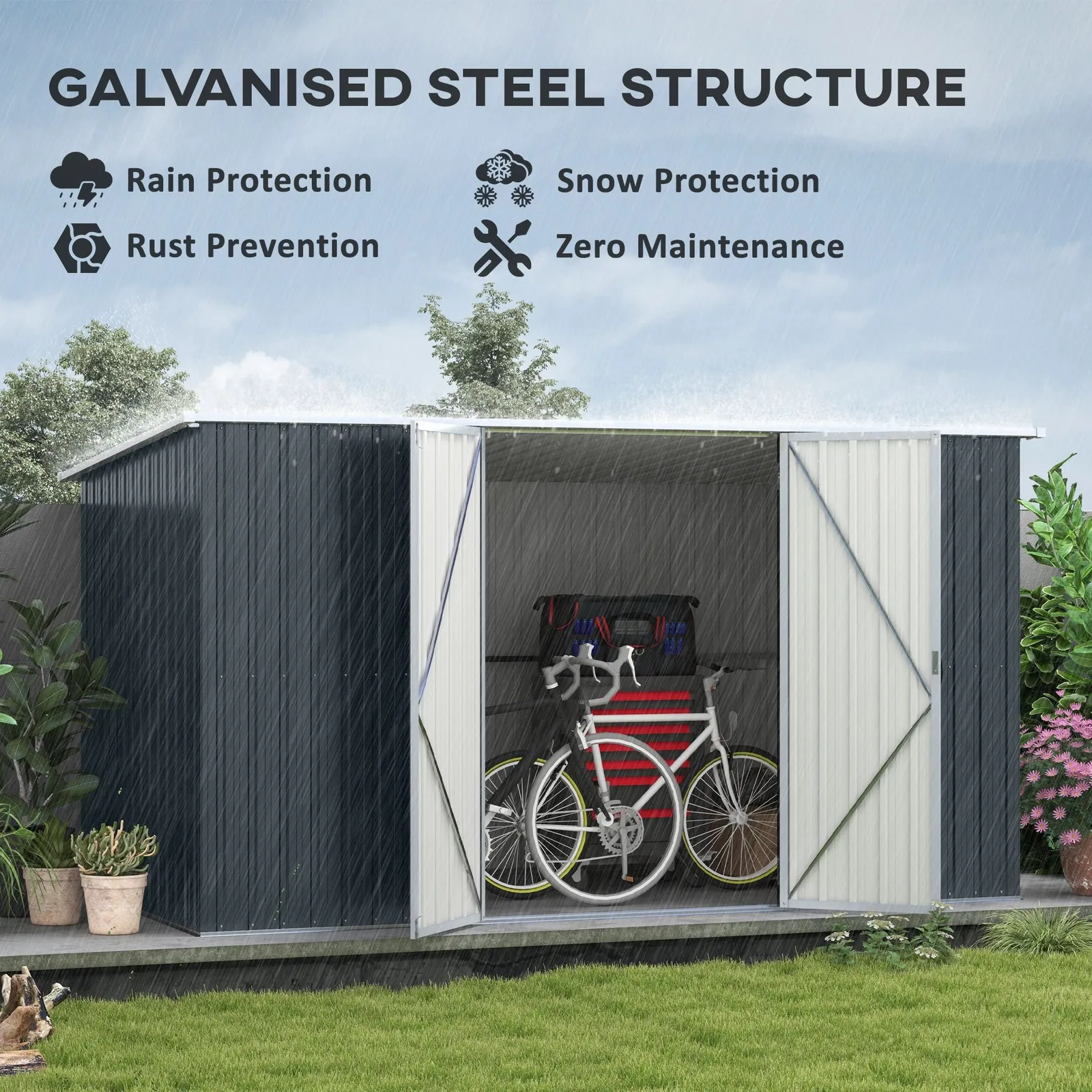 OUTSUNNY 11 x 5.6ft Galvanised Metal Garden Shed with Lockable Doors, Grey 4