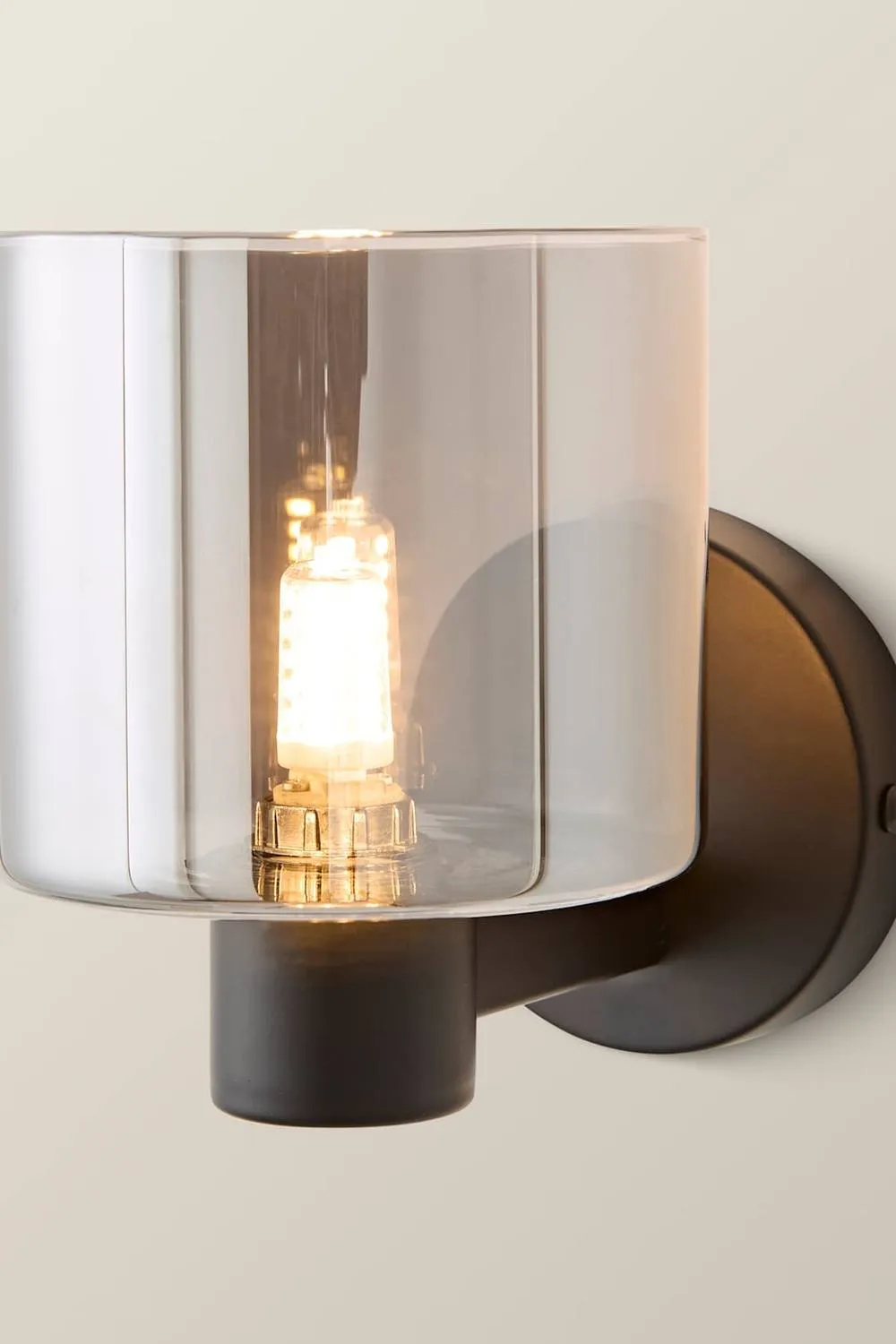 ValueLights Demi Smoked Glass Cup Wall Light with Bulb in Black 3