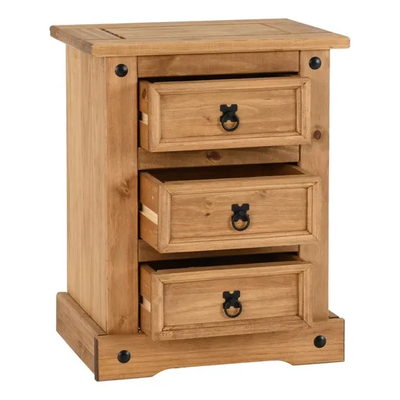 Premiere Corona 3 Drawer Bedside Table, Pine 3
