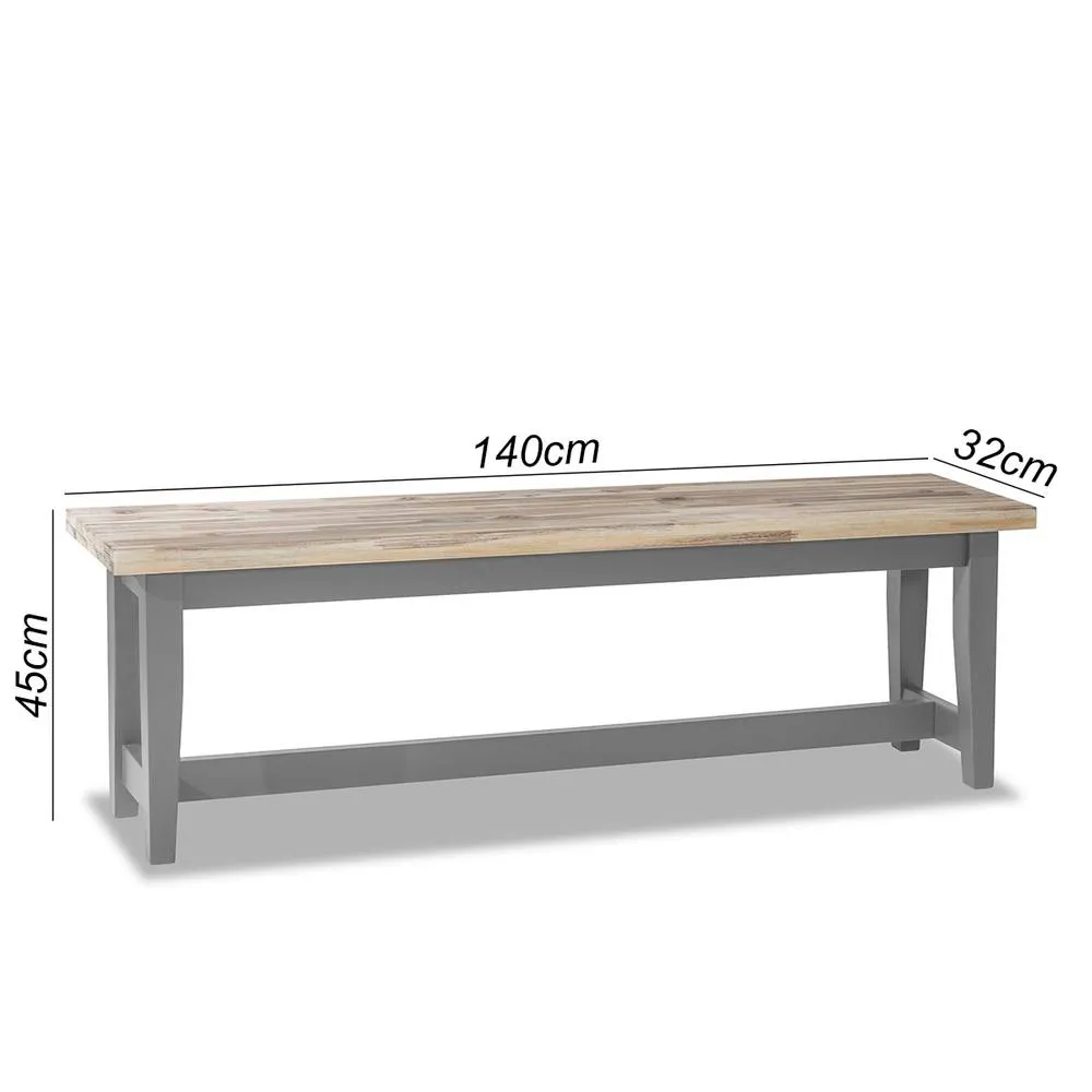 Statement Furniture Florence Solid Acacia Hardwood Dining Bench 140cm in Light Grey 3