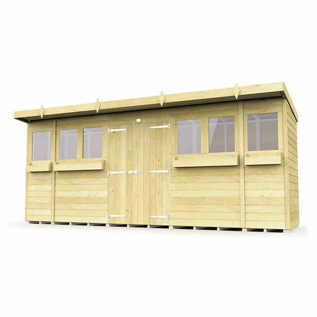 Buttercup Farm 16 x 4 Feet Pent Summer Shed - Wood - L118 x W474 x H201 cm in Brown