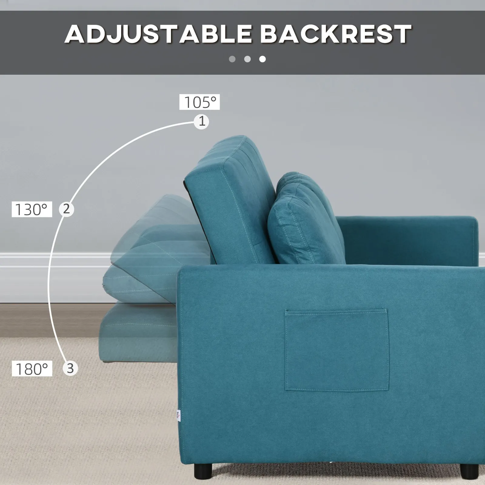 HOMCOM 2 Seater Sofa Bed Convertible Bed Settee with Cushions, Pockets in Blue 6
