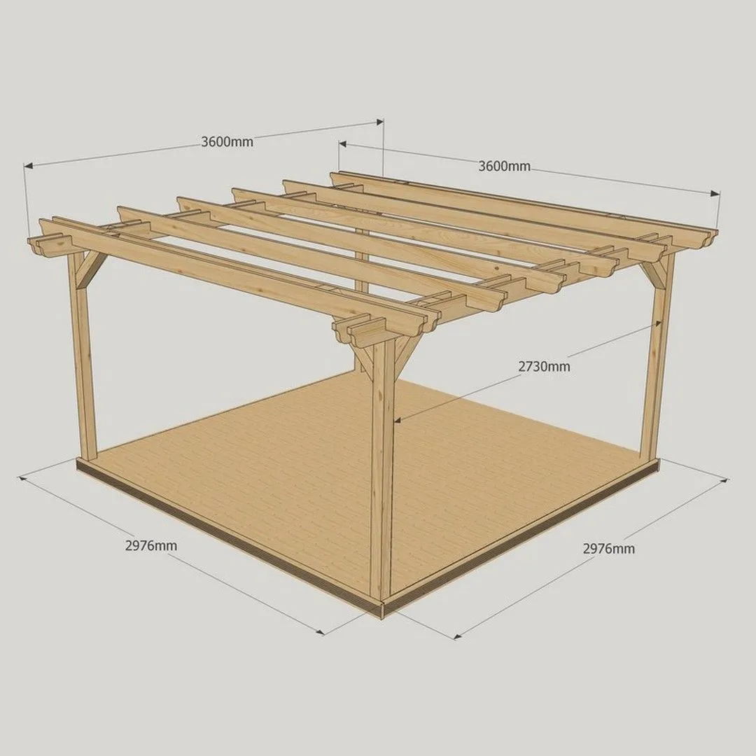 Rutland County Garden Furniture Ltd Double Garden Pergola & Decking Kit, L360 x W360 cm, Rustic Brown in Light Green 3