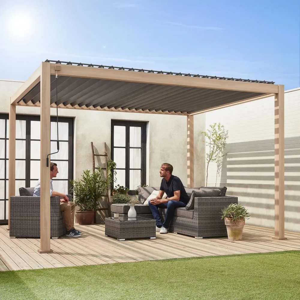 sweeek Louvered pergola aluminium 4 x 3m in Light Brown 1