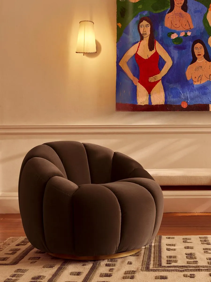 Garret Armchair, Velvet, Chocolate Brown