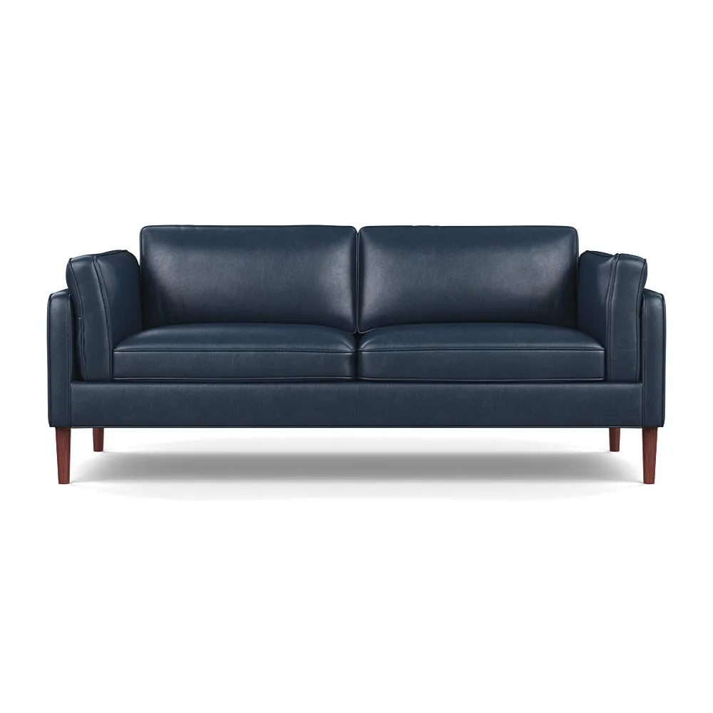 Heal's Sonno 3 Seater Leather Stonewash Navy Blue 279 Walnut Feet 1