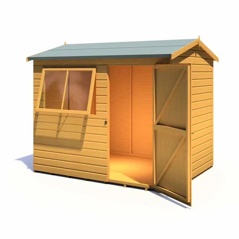 Shires Lewis 8 x 6 Feet Single Door Reverse Apex Style C Shed in Brown 4