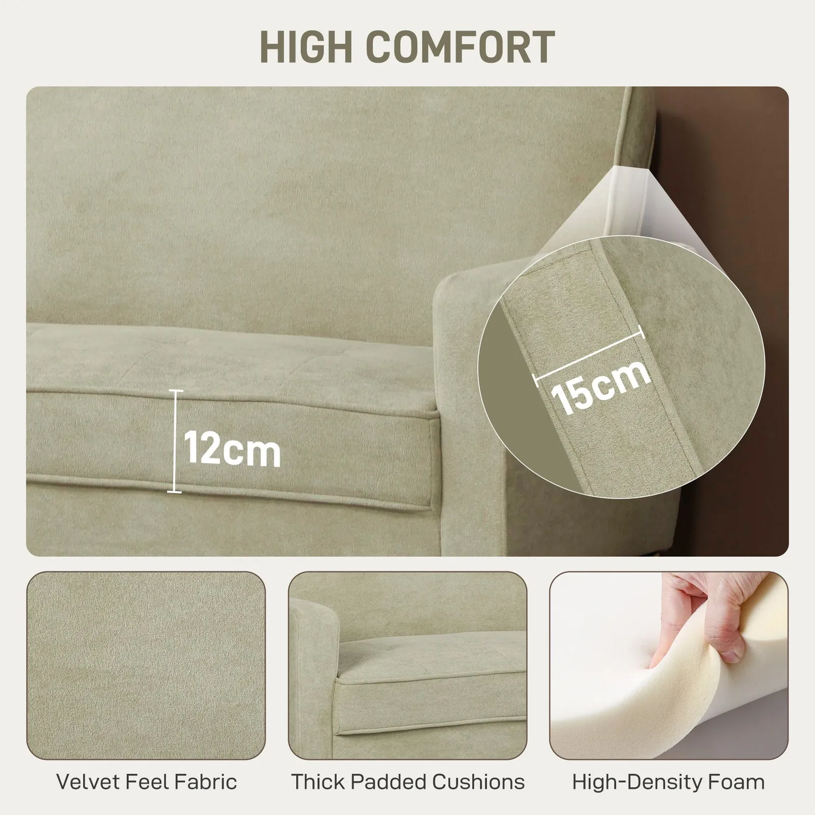 HOMCOM 2 Seater Sofa, Velvet Upholstered Loveseat for Small Space in Beige 4