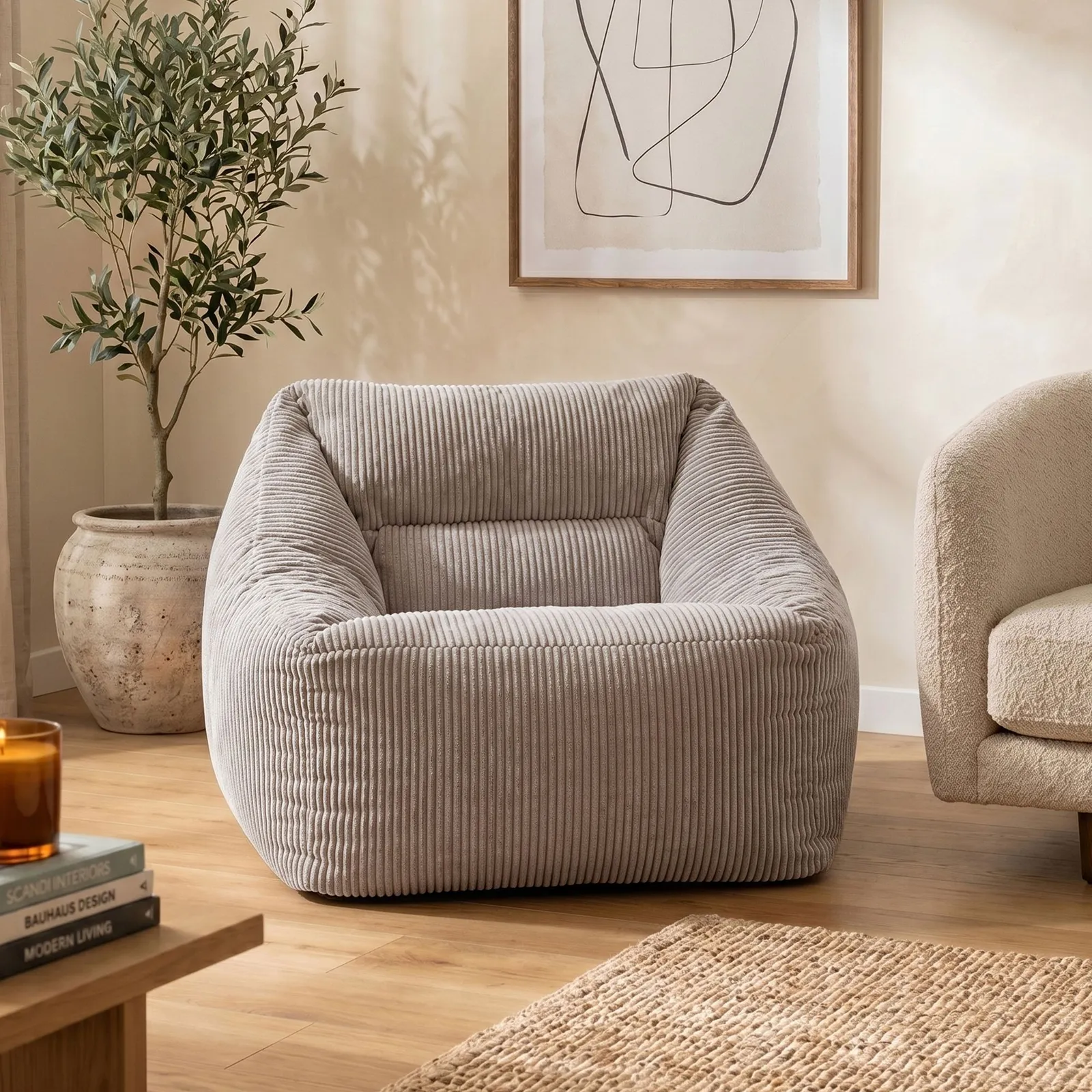 icon Natalia Jumbo Corduroy Bean Bag Armchair in Light Grey