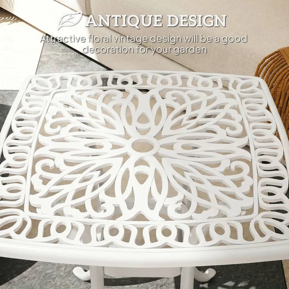 OUTSUNNY 54 x 54cm Aluminium Outdoor Garden Side Table w/ Umbrella Hole, White 4