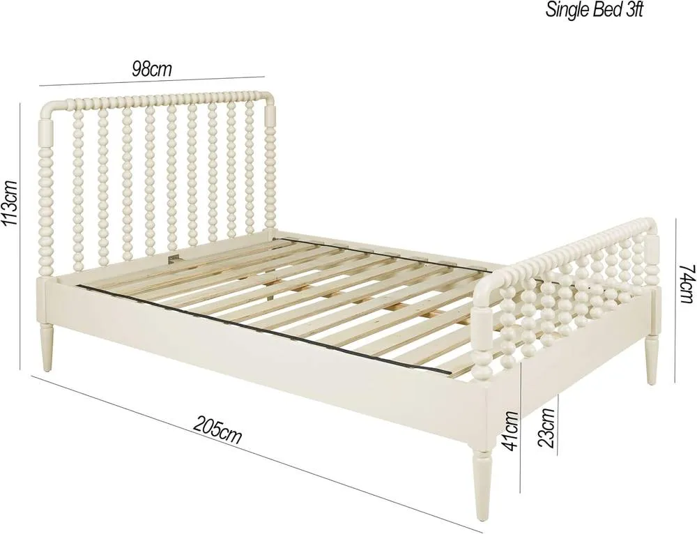 Statement Furniture Cromwell 3ft Wooden Bed Frame with Bobbin Design Head & Footboards in Cream 2