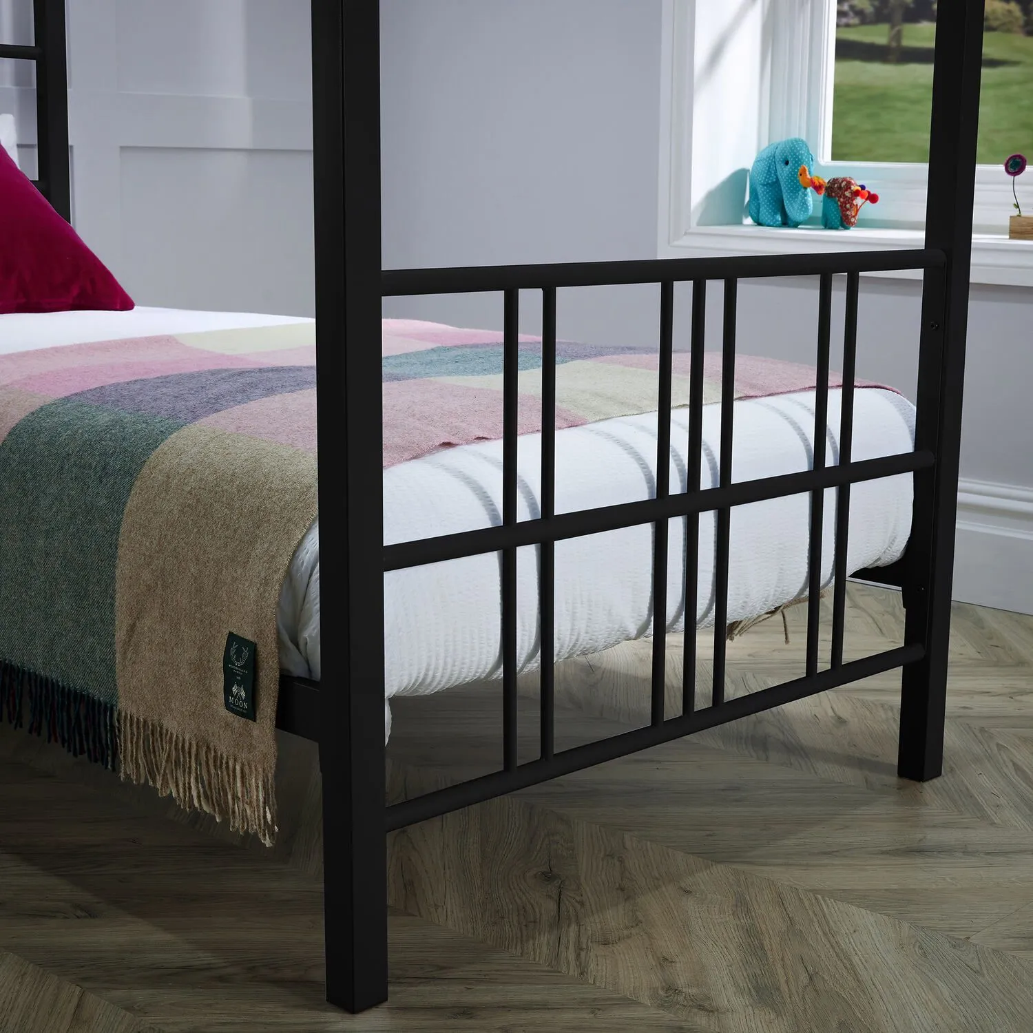 X Rocker Fern Four Poster Bed, Metal Bed Frame with LED Lighting in Black 3