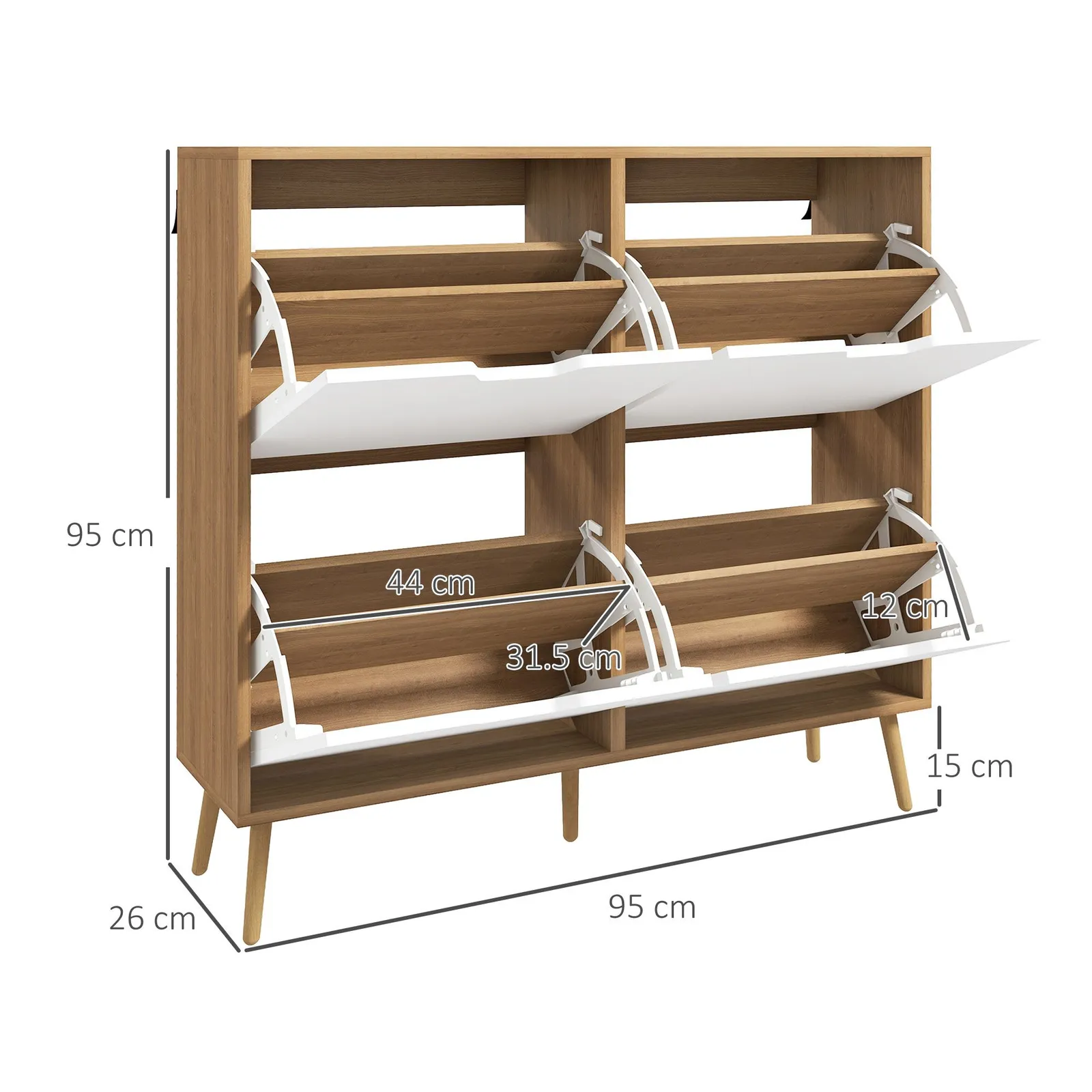 HOMCOM Shoe Storage Cabinet with 4 Flip Drawers for 16 Pairs of Shoes in Natural 3