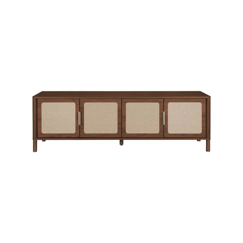 sweeek Vintage TV stand with wood decor & cane, 4 doors, 160cm in Dark Brown 4